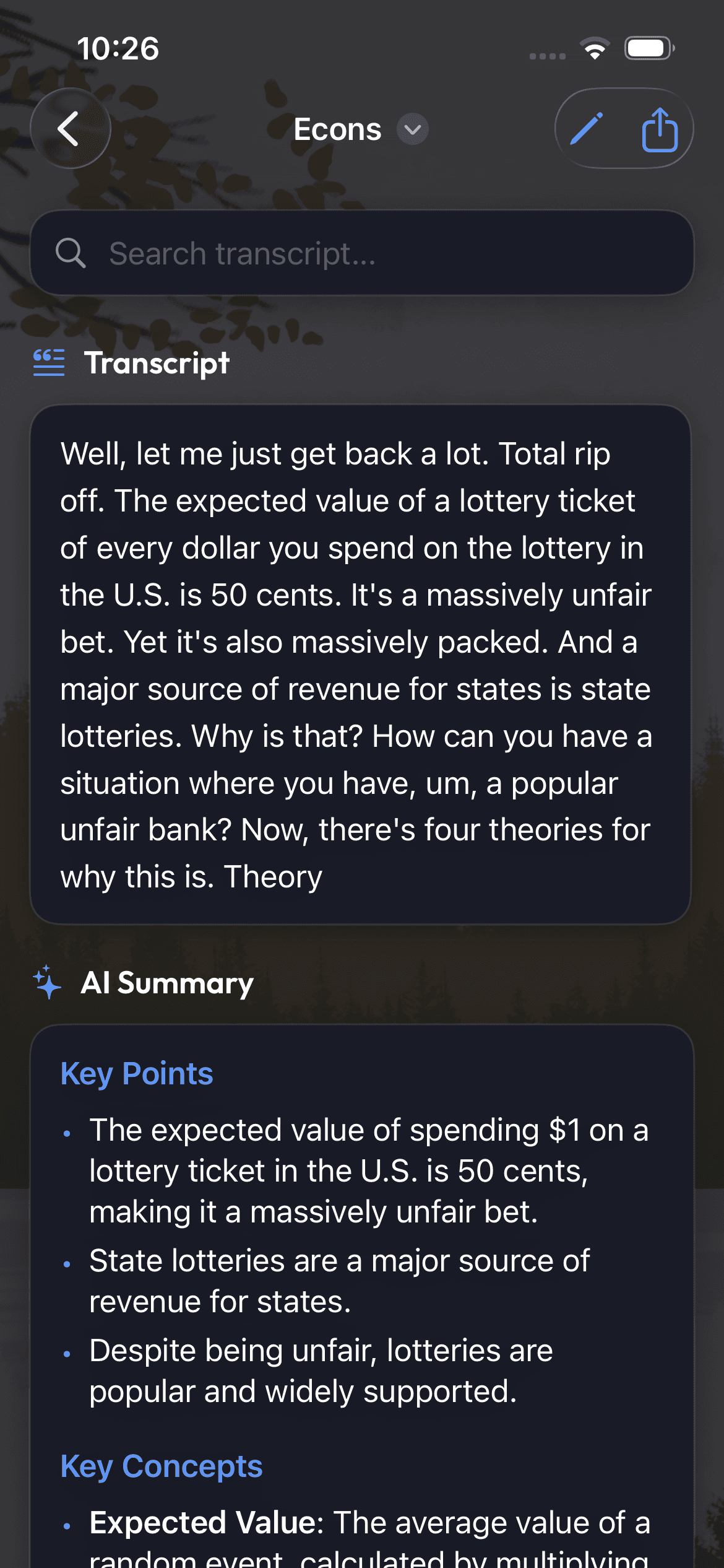 Sonar live lecture transcript for an economics class